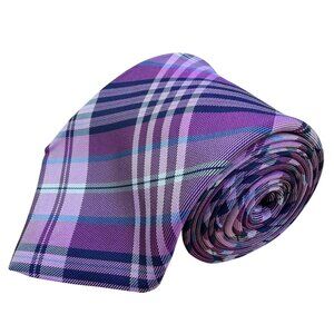 Covington Mens Purple Silk Plaid Necktie Classic Formal Dry Clean Only